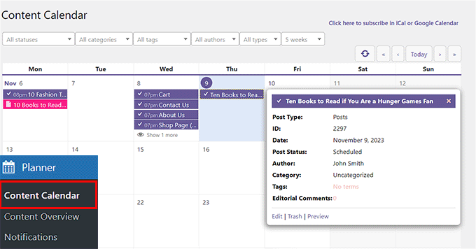 View your content calendar