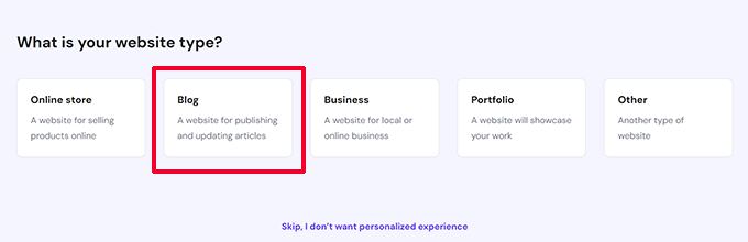 Choose blog as your website type
