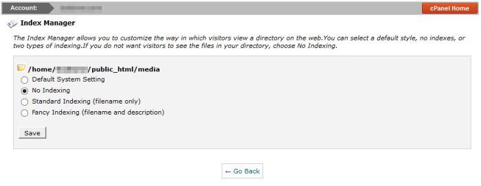 Configuring Index Manager in cPanel