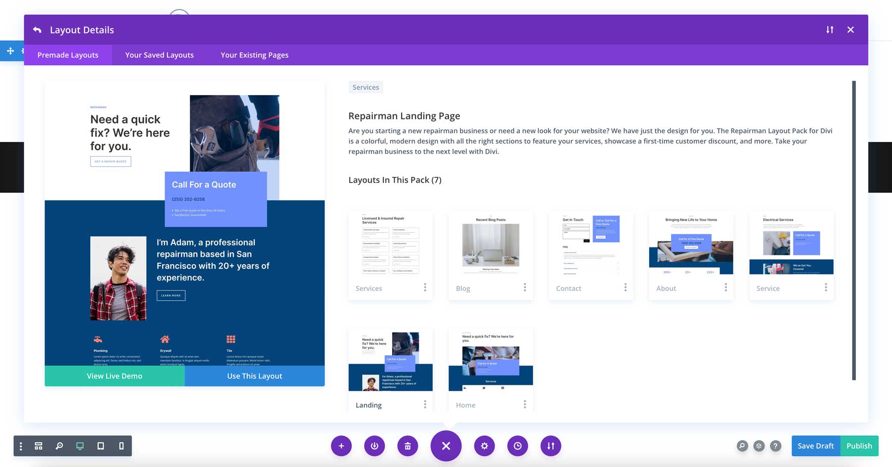 Repairman Layout Pack for Divi