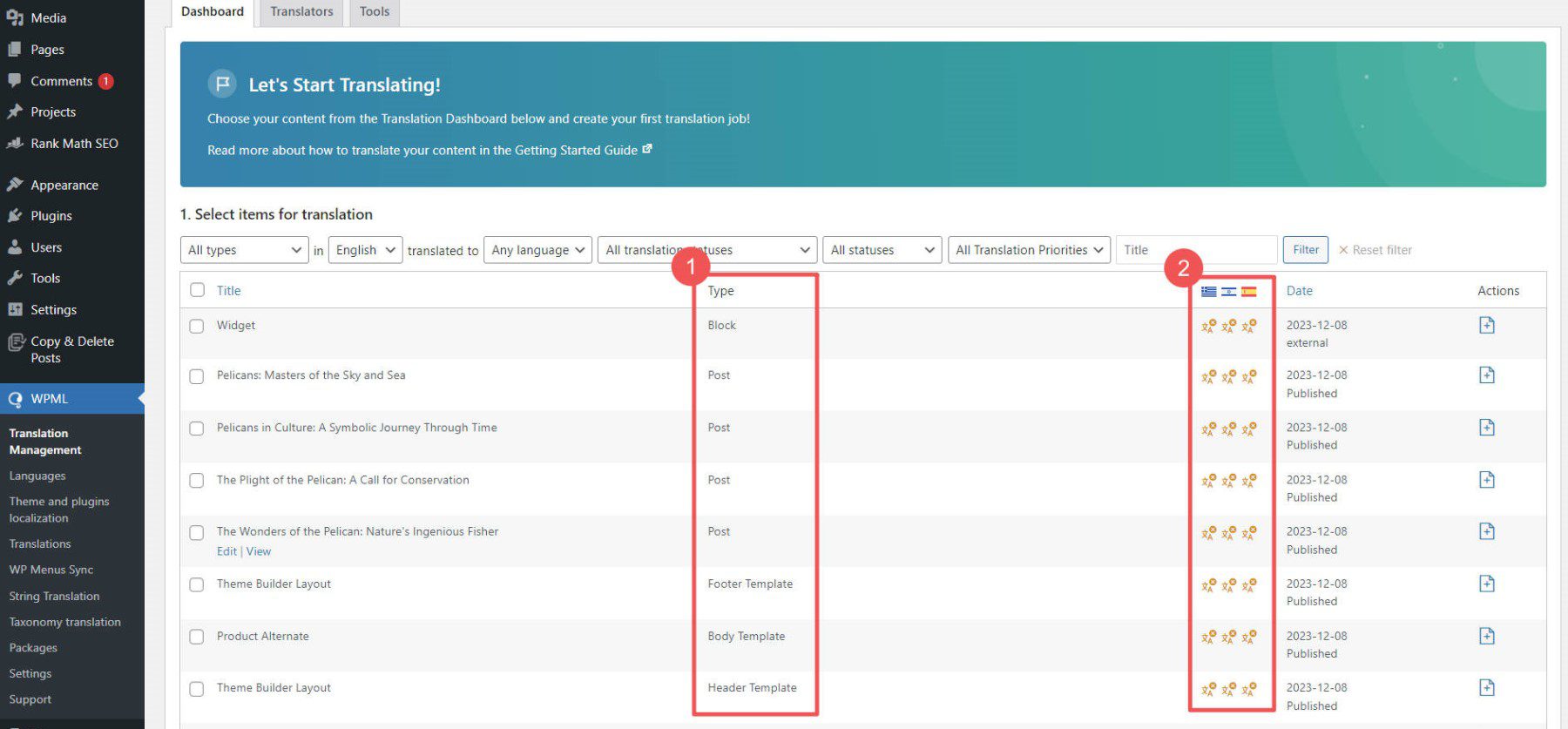 WPML Translation Dashboard