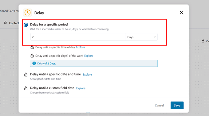 Add delay time for the action in the workflow