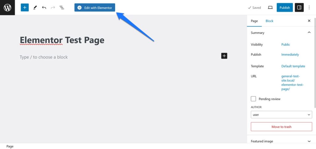 create page name and edit with elementor