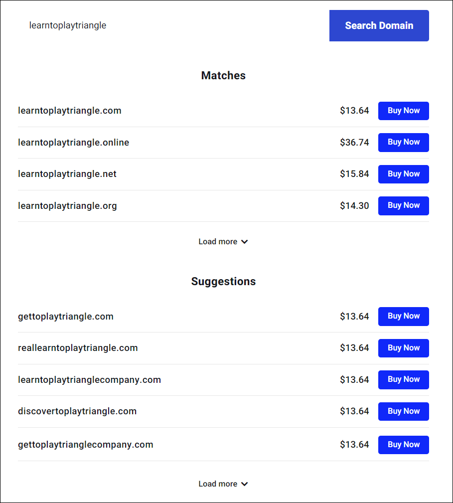 A screen showing an example of offering domains on your website