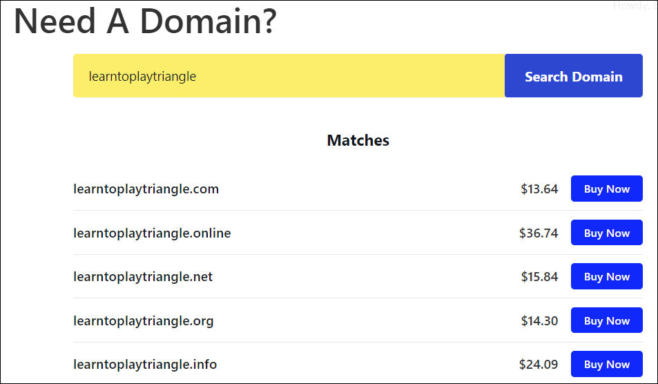 A screen showing an example of offering domains on your website