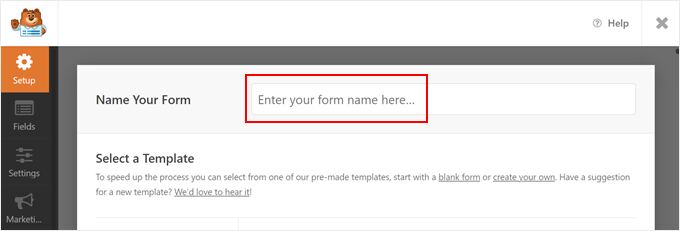 Naming a new form in WPForms