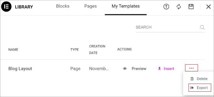 Export page layout template