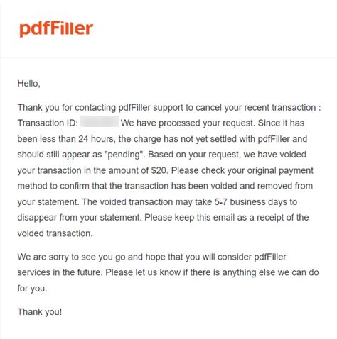 PDF filler cancellation email