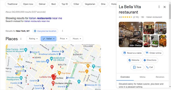 Local search results example