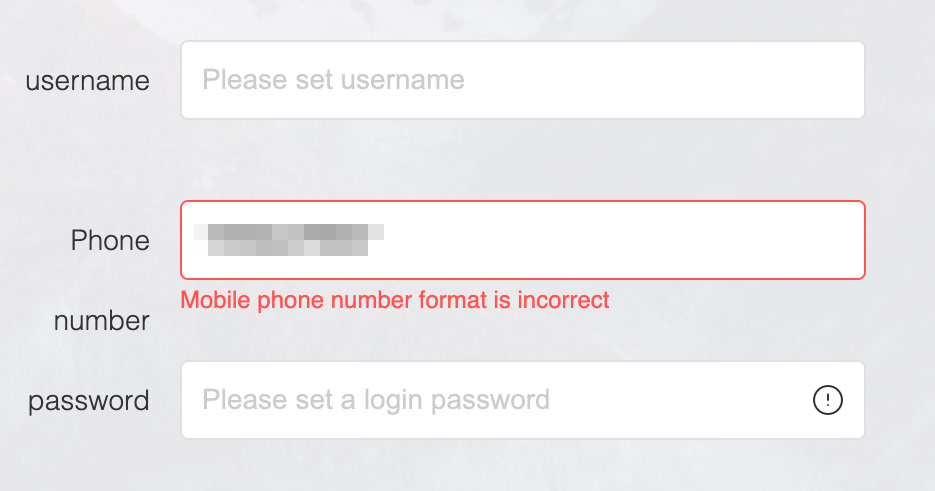 Registration Phone Number Error