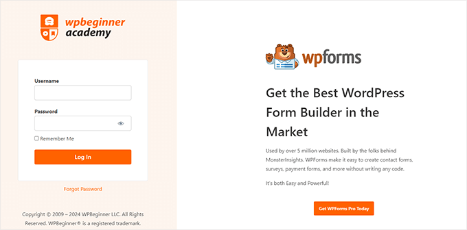 WPBeginner video site login form