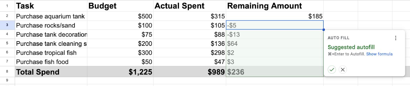 subtract in excel, step 5