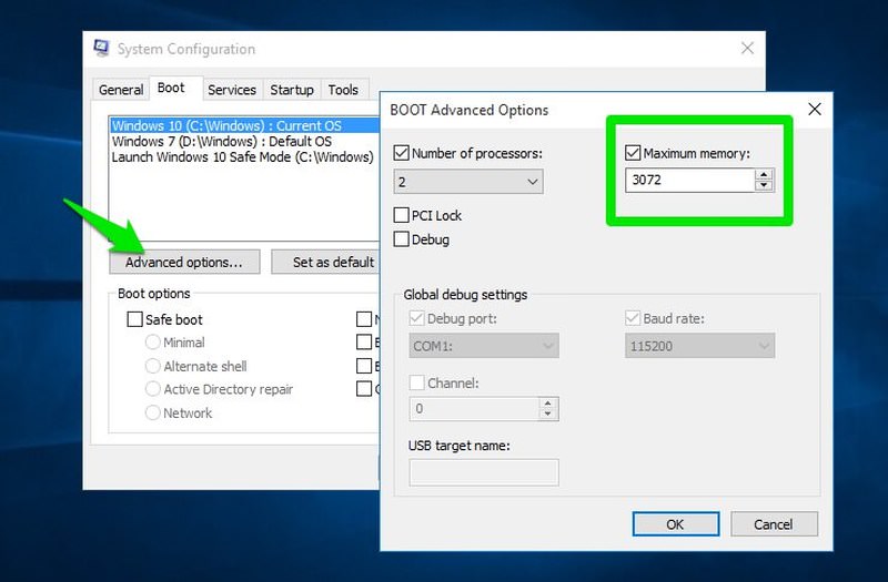 System configuration for maximum memory usage