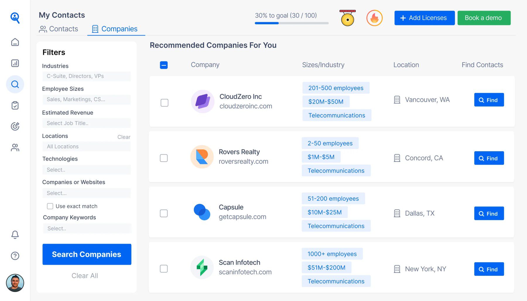 Filter Companies Find Contacts