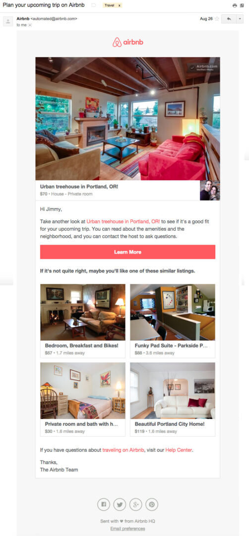 airbnb email marketing example