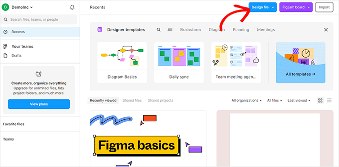 Click Design File button on the Figma dashboard