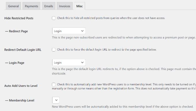 Configure Misc settings