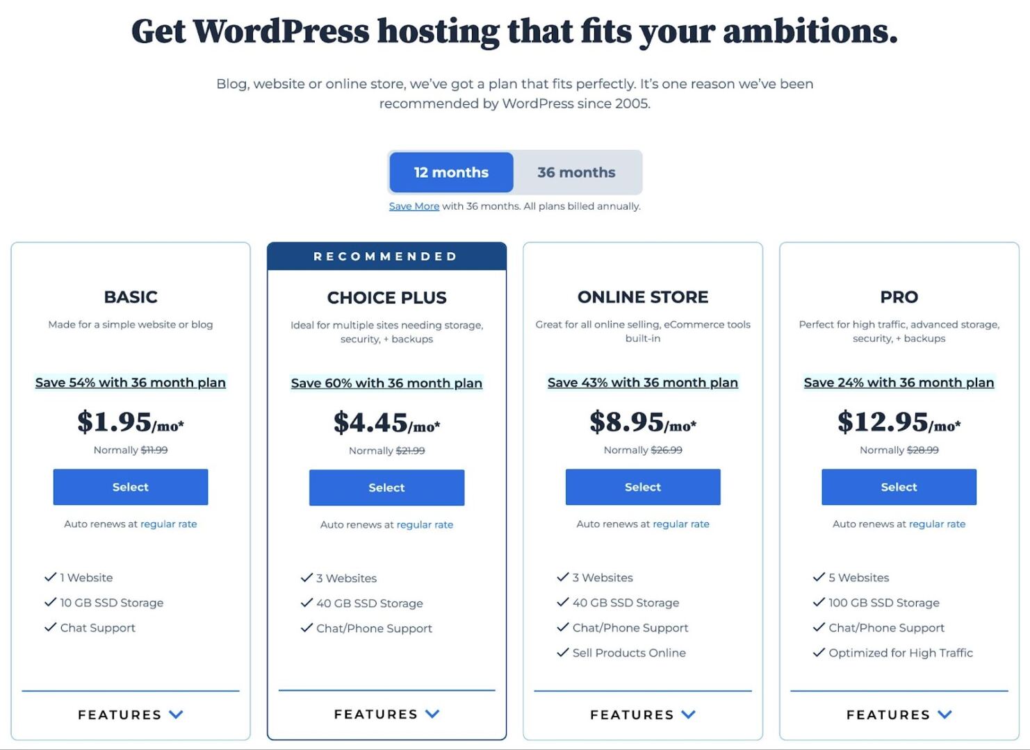 Bluehost pricing plans