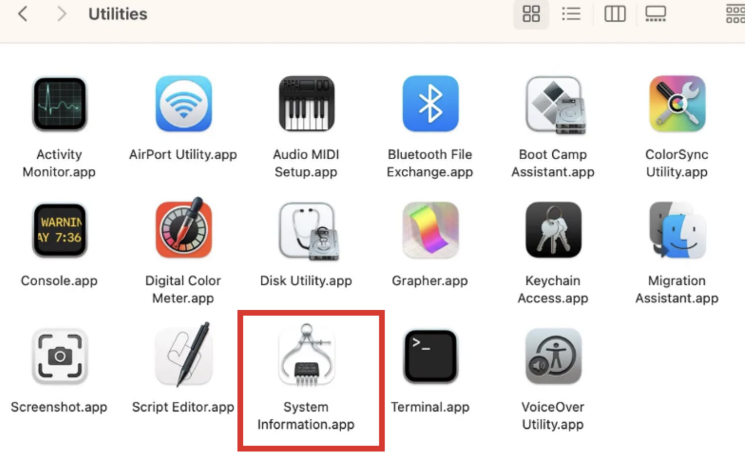 Navigating to System Information on Mac