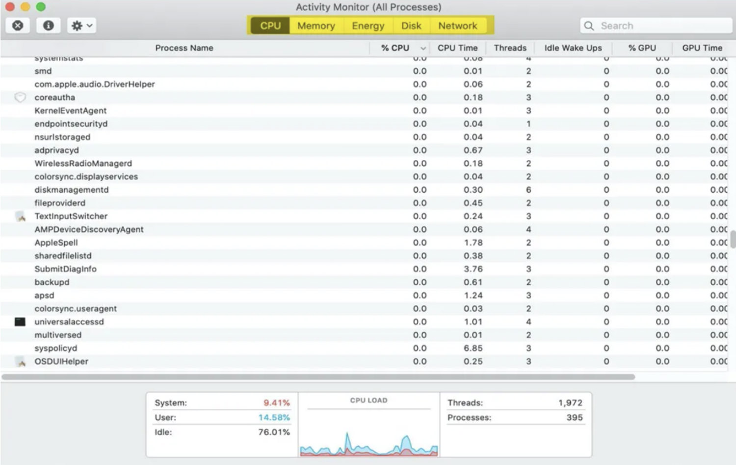 Viewing Activity Monitor Processes