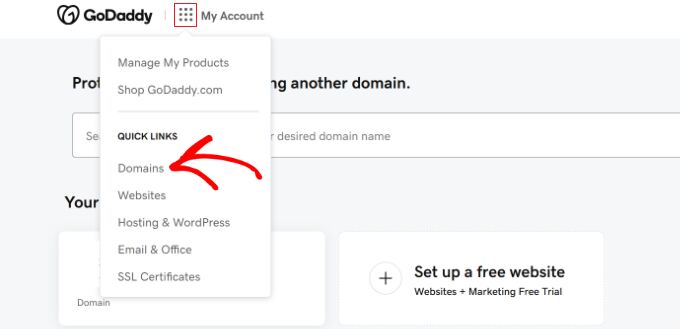 Go to domains in GoDaddy