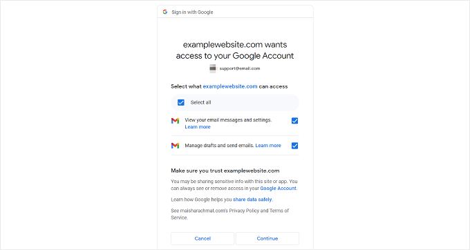 Gmail consent screen for Heroic Inbox