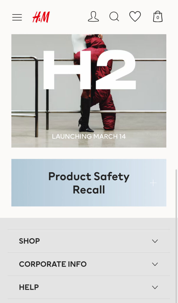 h and m branded sticky header example