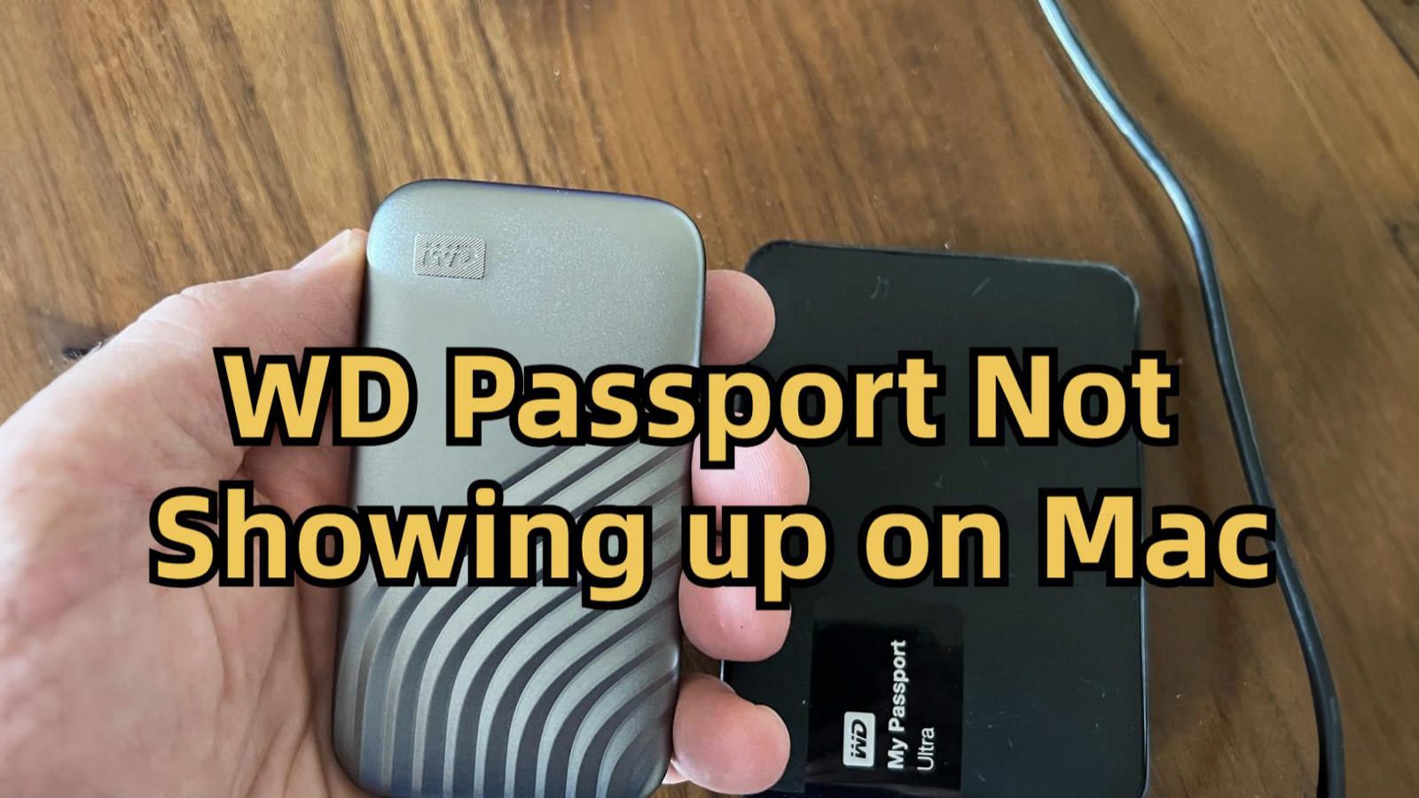 WD My Passport external hard drive connected to a Mac