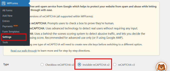 invisible recaptcha wpforms 