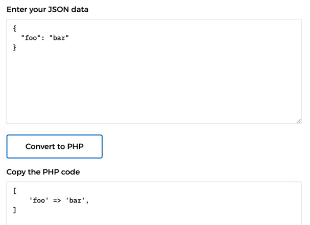 Demonstration of converting JSON to PHP using the JSON-to-PHP tool