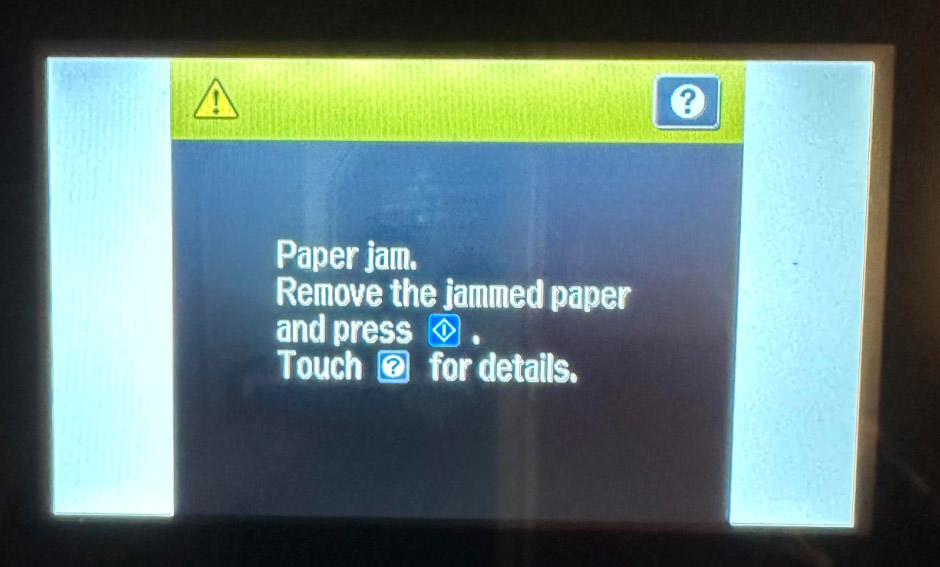 Printer displaying paper jam error