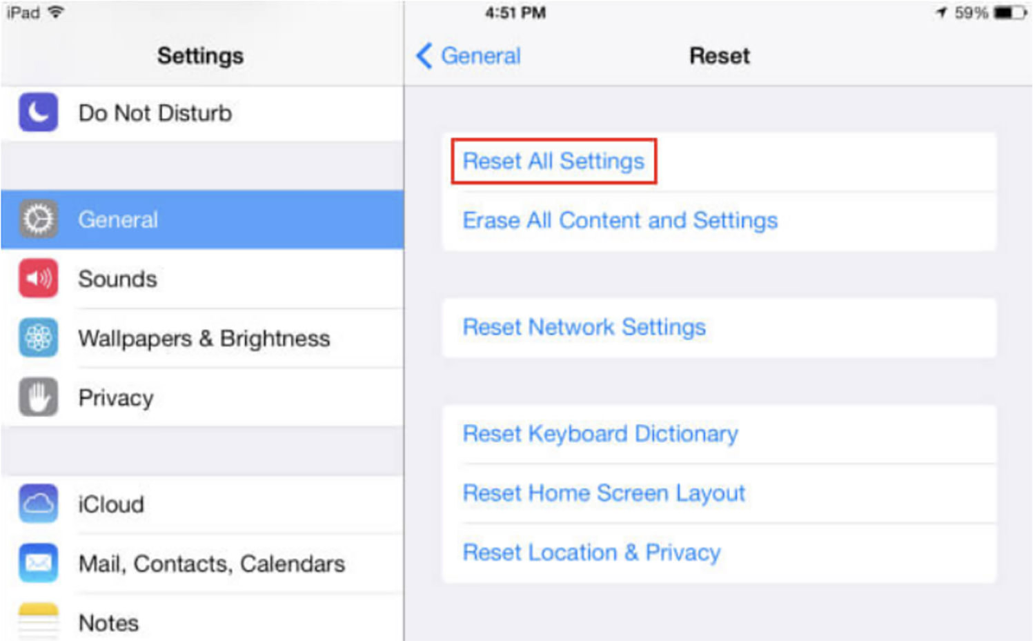 Guide on resetting all settings on an iPad