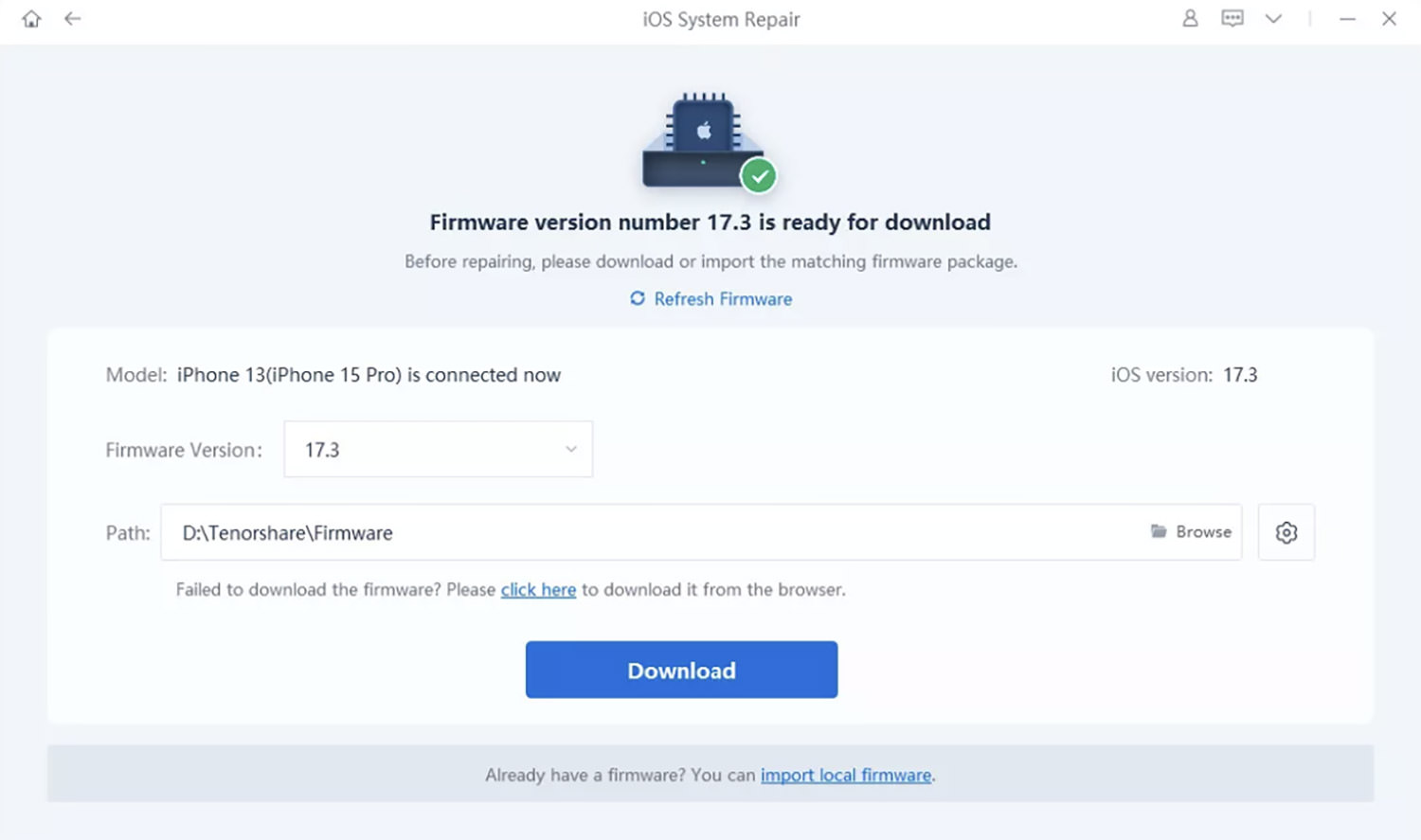 Progress of firmware download in ReiBoot
