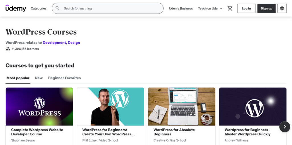 udemy wordpress courses overview