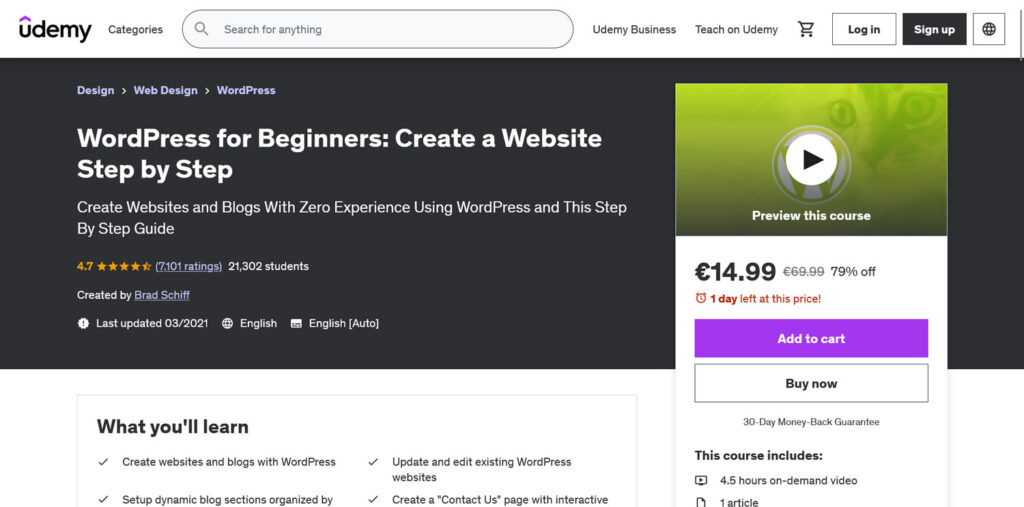 udemy wordpress for beginners step by step