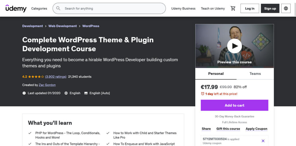 udemy wordpress theme and plugin development