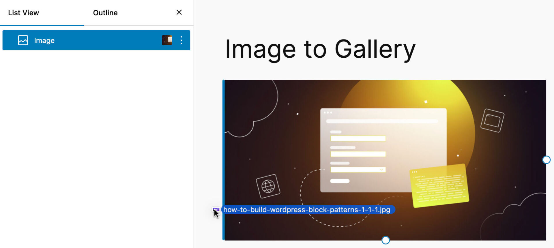 Dragging and dropping an image near an Image block