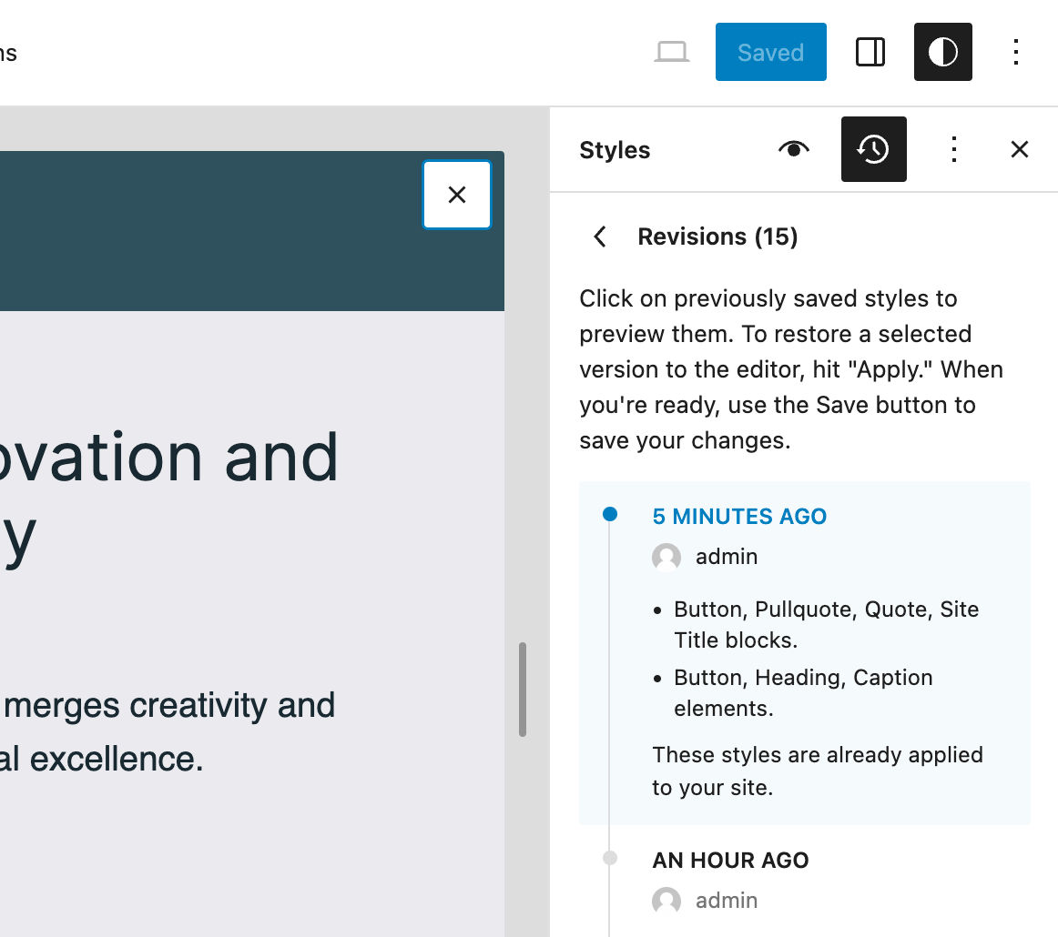 Revision summary in WordPress 6.5