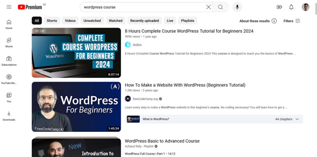 youtube wordpress courses overview