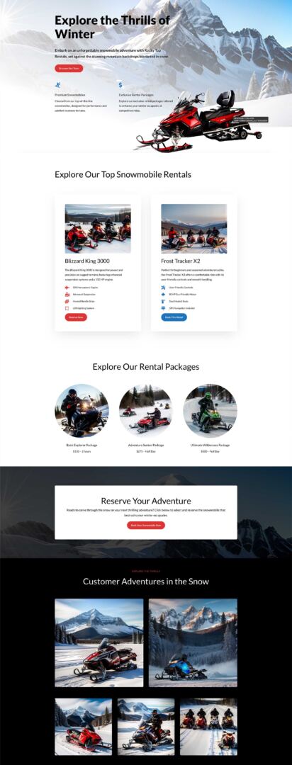 Divi Layouts AI guide snowmobile rentals