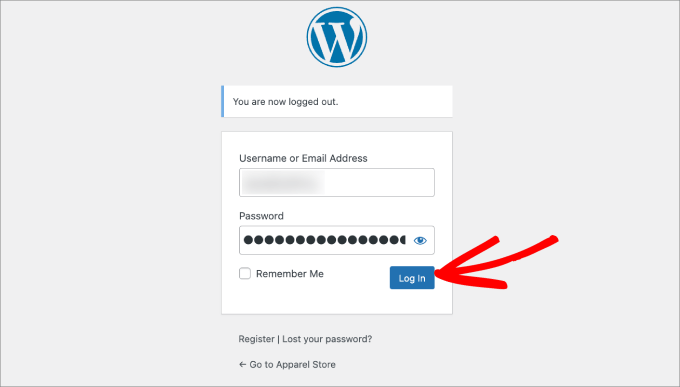 WordPress login page