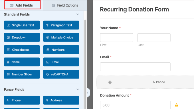 add fields in wpforms