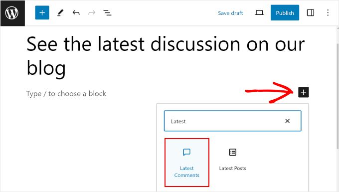 Adding a Latest Comments block in WordPress block editor