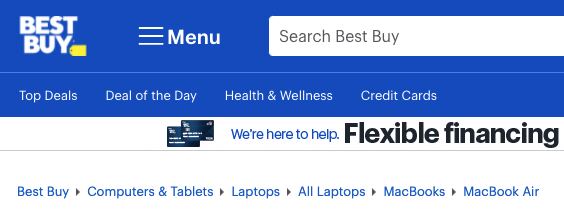 Breadcrumbs on the Best Buy website showing its site structure