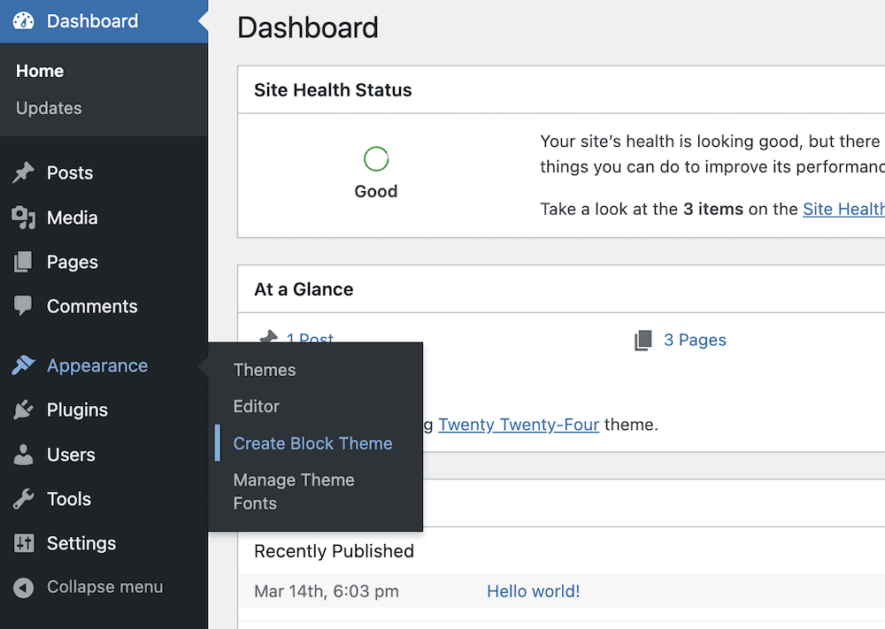 The WordPress dashboard showing Appearance  data-eio=