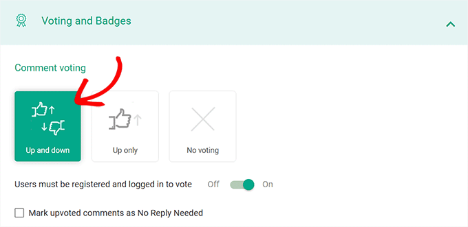 Choose Up and down option to allow users to like or dislike comments in WordPress