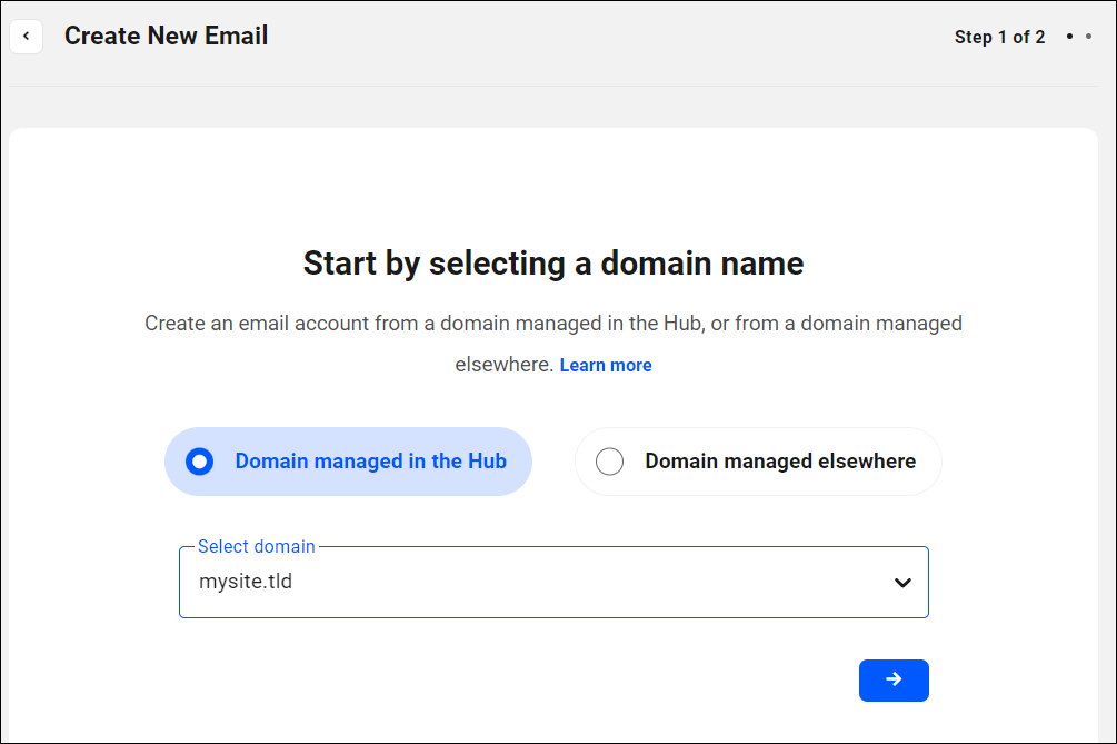 Create New Email screen - Step 1 of 2