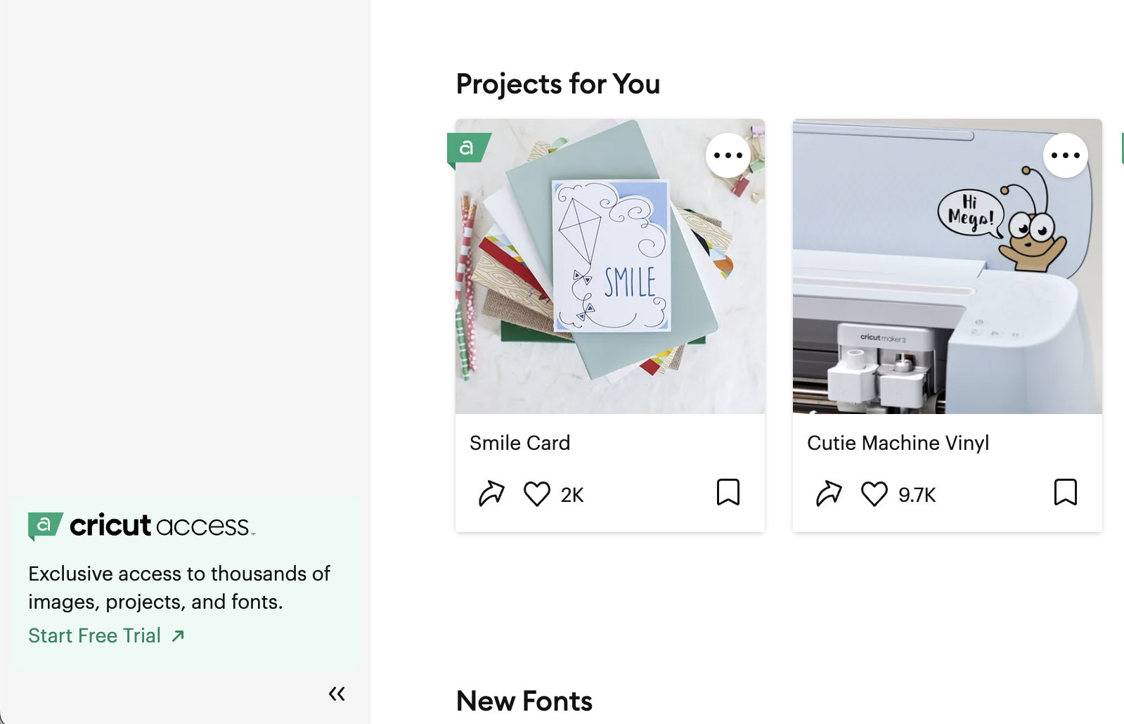 Cricut Access in sidebar