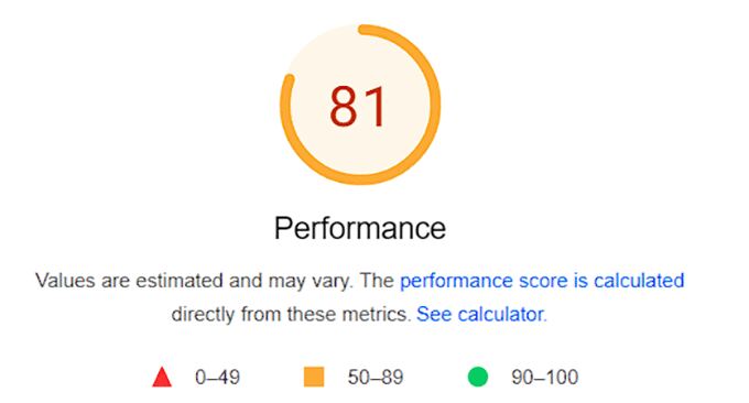 Elementor landing page performance score 