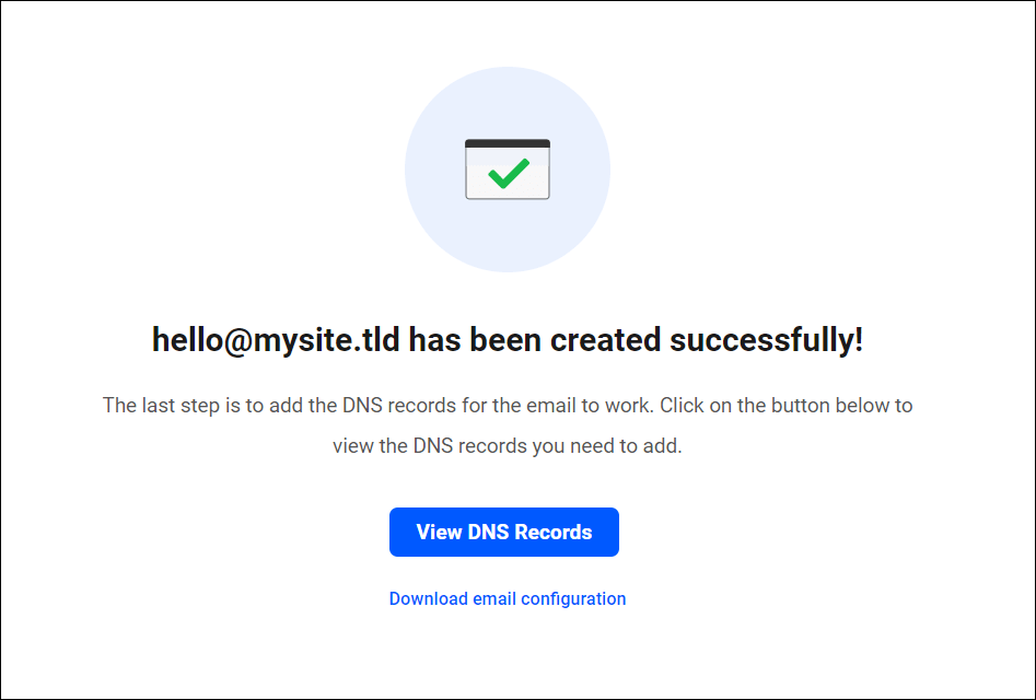 New user email has been created successfully.